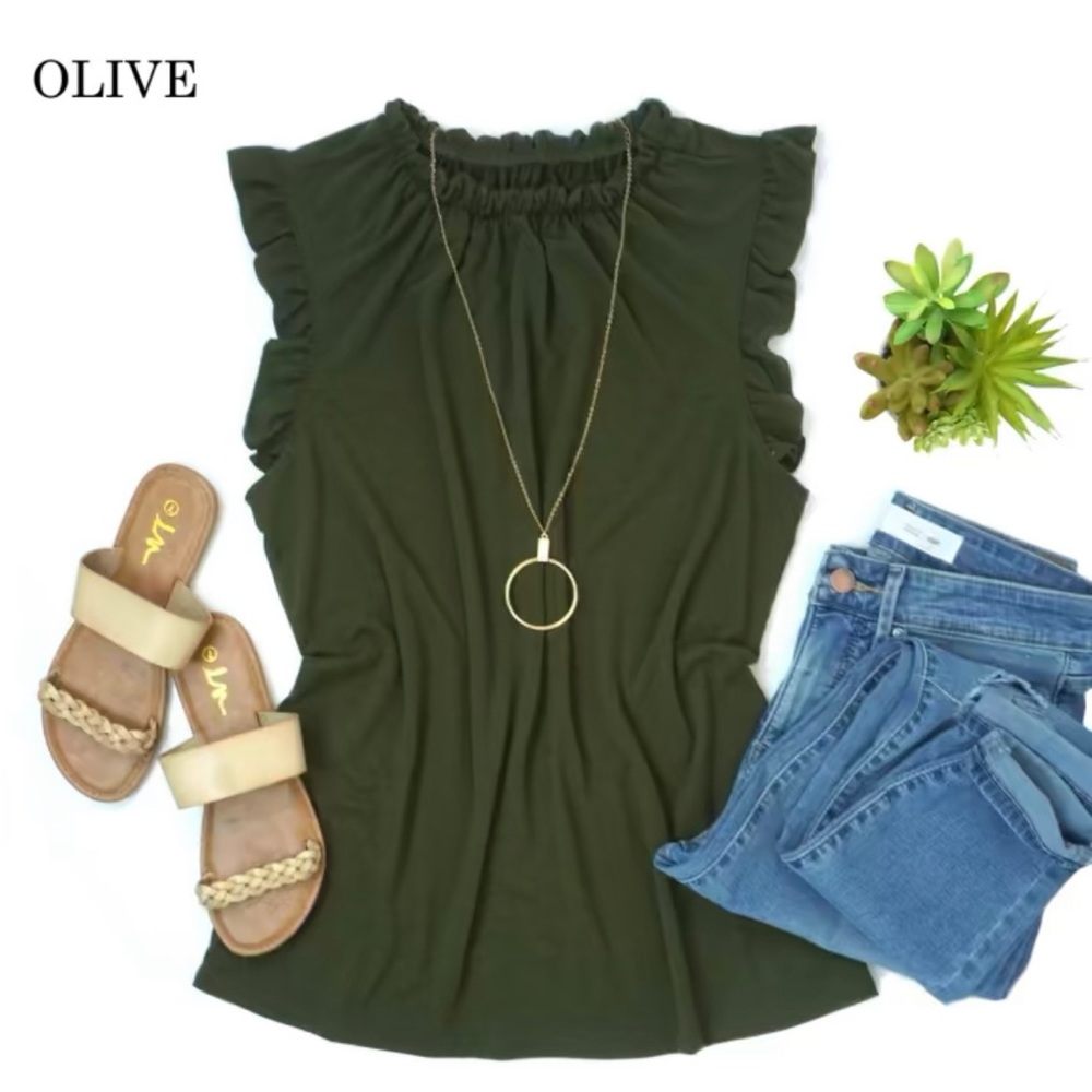 Soft Elastic Scrunched Neck Ruffle Top - Picture 4 of 9